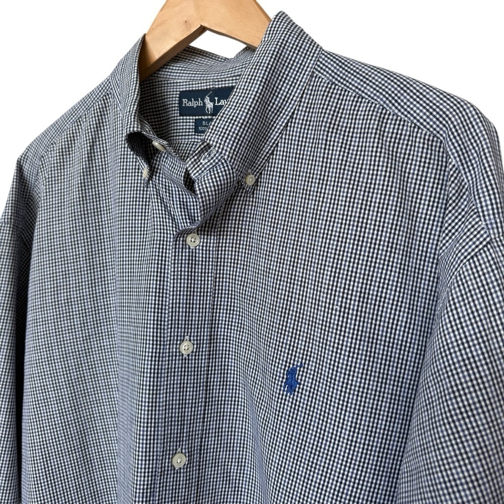 VTG 90’s Ralph Lauren Men's Blaire 100% Cotton Gingham Check Shirt Blue Size L